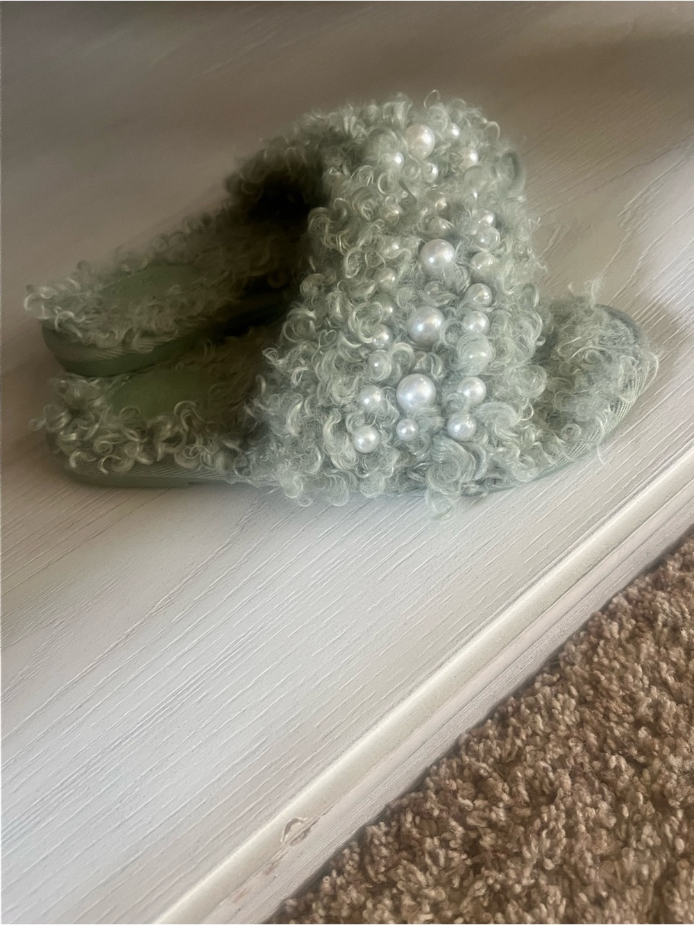 Cat & Jack Sage Green Fuzzy Slide Sandals